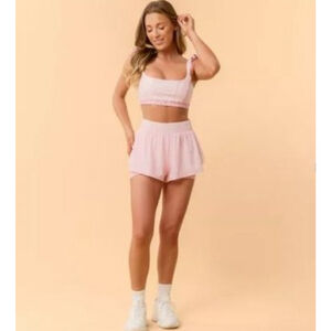 Blogilates Women's Woven Ruffle Shorts Pink Gingham Size L